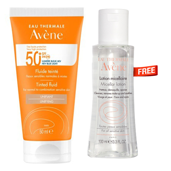 Avene Sunblock Tinted Fluid Spf50+ With Micellar Offer